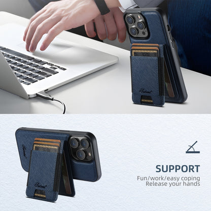 For iPhone 13 Suteni H17 Cross Grain Leather MagSafe Detachable Wallet Phone Case(Blue) by Suteni