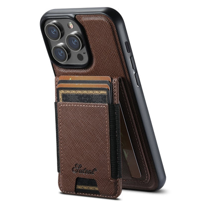 For iPhone 12 Pro Suteni H17 Cross Grain Leather MagSafe Detachable Wallet Phone Case(Brown) by Suteni