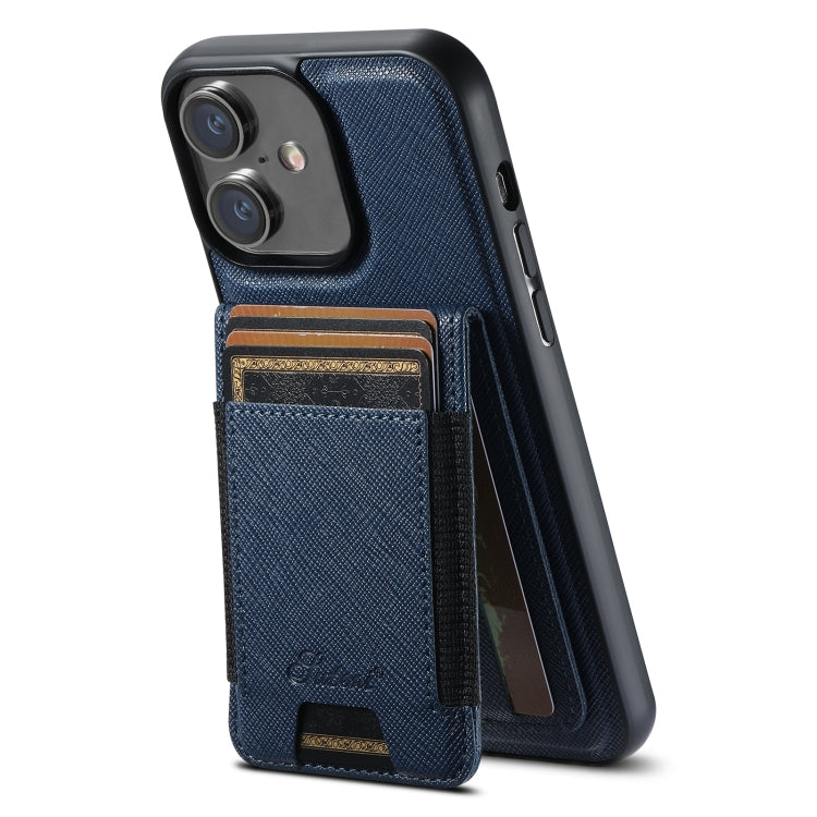 For iPhone 16 Plus Suteni H17 Cross Grain Leather MagSafe Detachable Wallet Phone Case(Blue) - iPhone 16 Plus Cases by Suteni | Online Shopping UK | buy2fix