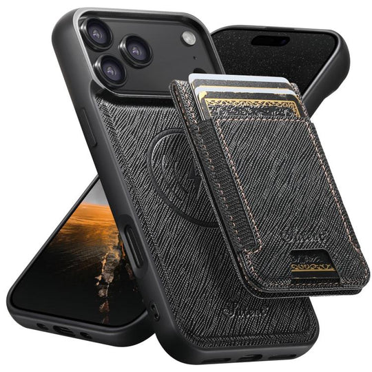 For iPhone 17 Pro Max Suteni H17 Cross Grain Leather MagSafe Detachable Wallet Phone Case(Black)