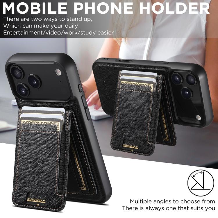 For iPhone 17 Pro Max Suteni H17 Cross Grain Leather MagSafe Detachable Wallet Phone Case(Black) - iPhone 17 Pro Max Cases by Suteni | Online Shopping UK | buy2fix