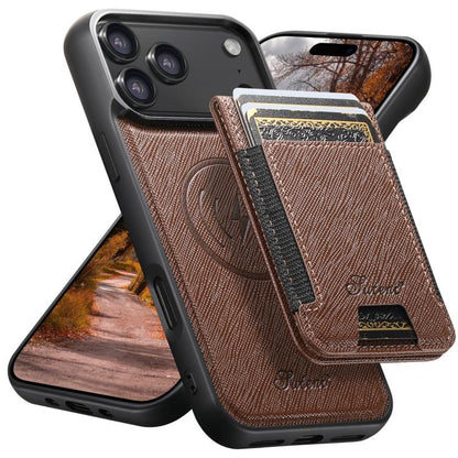 For iPhone 17 Pro Max Suteni H17 Cross Grain Leather MagSafe Detachable Wallet Phone Case(Brown) - iPhone 17 Pro Max Cases by Suteni | Online Shopping UK | buy2fix