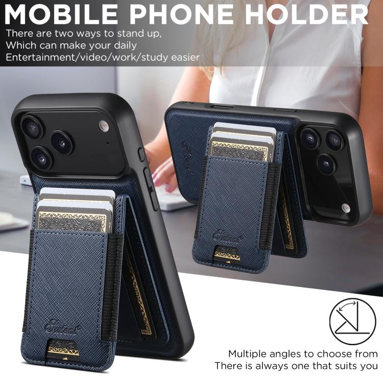 For iPhone 17 Pro Max Suteni H17 Cross Grain Leather MagSafe Detachable Wallet Phone Case(Blue) - iPhone 17 Pro Max Cases by Suteni | Online Shopping UK | buy2fix