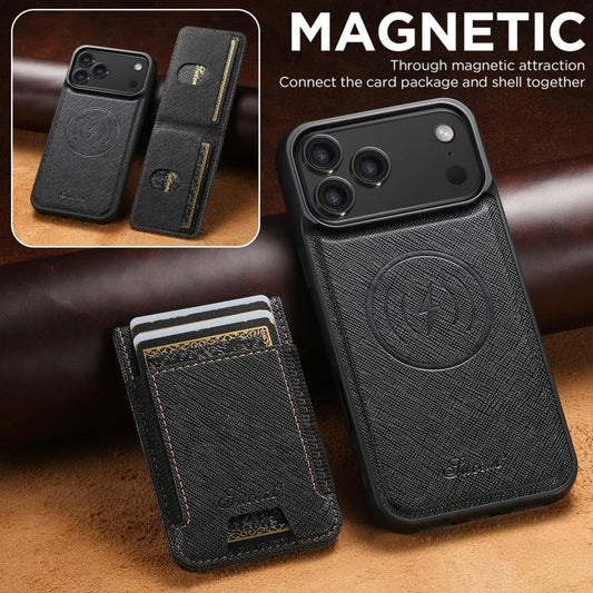 For iPhone 17 Pro Suteni H17 Cross Grain Leather MagSafe Detachable Wallet Phone Case(Black) - iPhone 17 Pro Cases by Suteni | Online Shopping UK | buy2fix