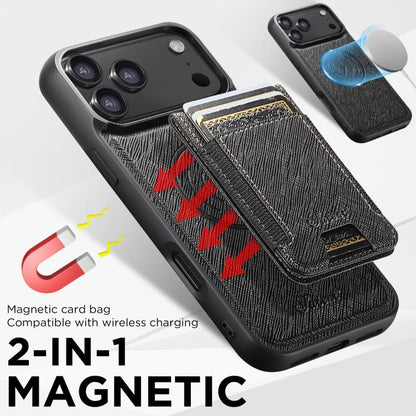 For iPhone 17 Pro Suteni H17 Cross Grain Leather MagSafe Detachable Wallet Phone Case(Black) - iPhone 17 Pro Cases by Suteni | Online Shopping UK | buy2fix