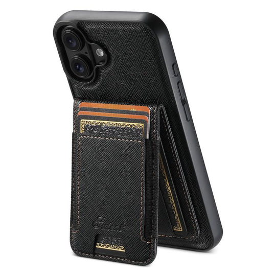 For iPhone 17 Suteni H17 Cross Grain Leather MagSafe Detachable Wallet Phone Case(Black)