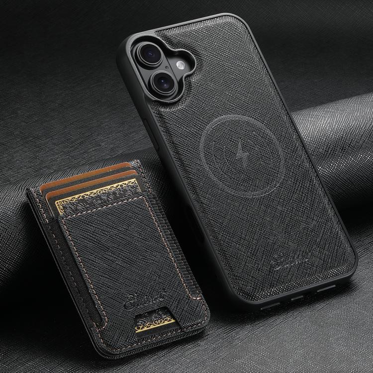 For iPhone 17 Suteni H17 Cross Grain Leather MagSafe Detachable Wallet Phone Case(Black) - iPhone 17 Cases by Suteni | Online Shopping UK | buy2fix
