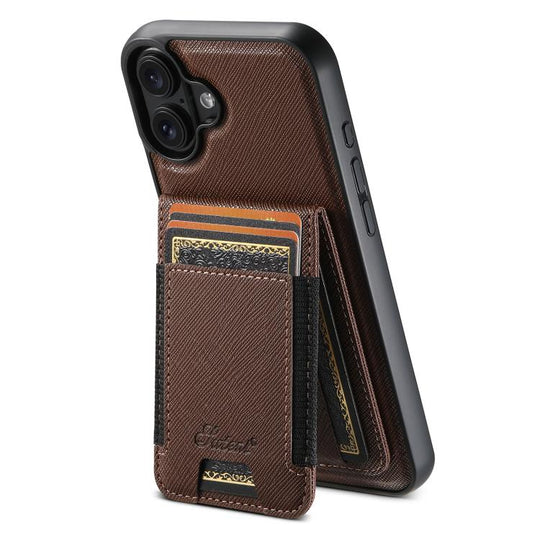 For iPhone 17 Suteni H17 Cross Grain Leather MagSafe Detachable Wallet Phone Case(Brown)
