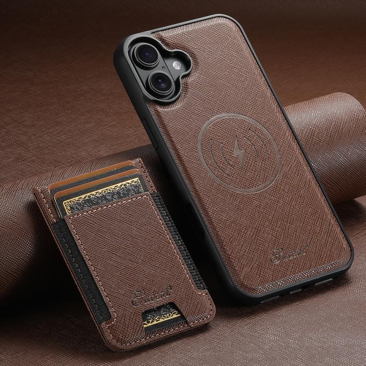For iPhone 17 Suteni H17 Cross Grain Leather MagSafe Detachable Wallet Phone Case(Brown) - iPhone 17 Cases by Suteni | Online Shopping UK | buy2fix