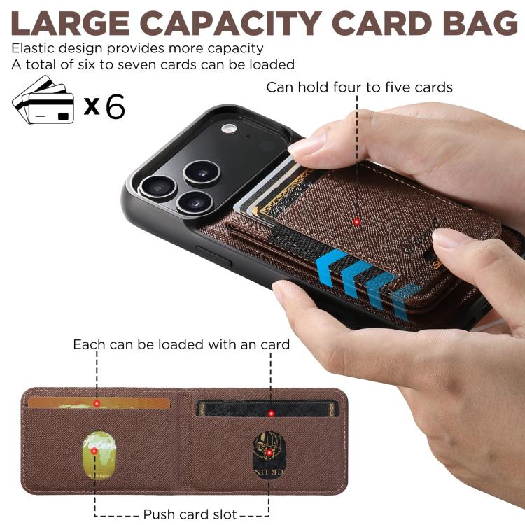 For iPhone 17 Suteni H17 Cross Grain Leather MagSafe Detachable Wallet Phone Case(Brown) - iPhone 17 Cases by Suteni | Online Shopping UK | buy2fix