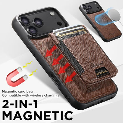 For iPhone 17 Suteni H17 Cross Grain Leather MagSafe Detachable Wallet Phone Case(Brown) - iPhone 17 Cases by Suteni | Online Shopping UK | buy2fix