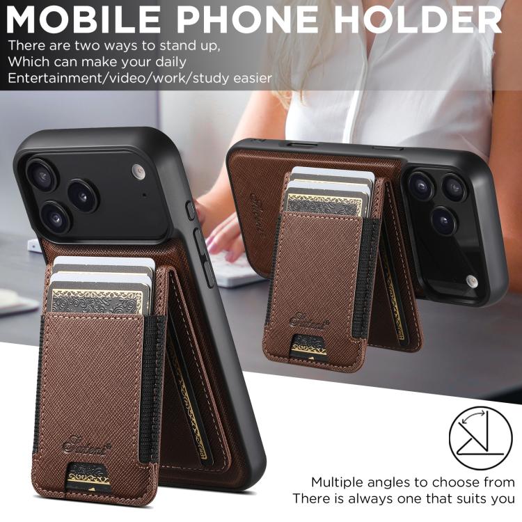 For iPhone 17 Suteni H17 Cross Grain Leather MagSafe Detachable Wallet Phone Case(Brown) - iPhone 17 Cases by Suteni | Online Shopping UK | buy2fix