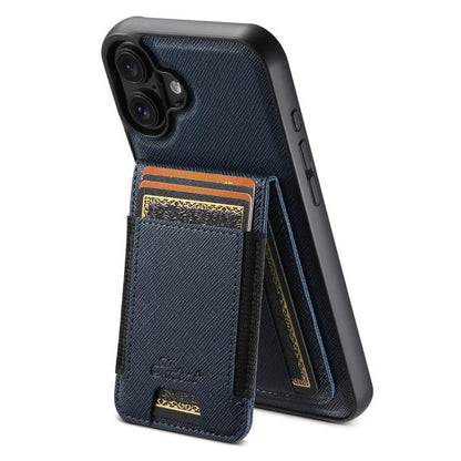 For iPhone 17 Suteni H17 Cross Grain Leather MagSafe Detachable Wallet Phone Case(Blue) - iPhone 17 Cases by Suteni | Online Shopping UK | buy2fix