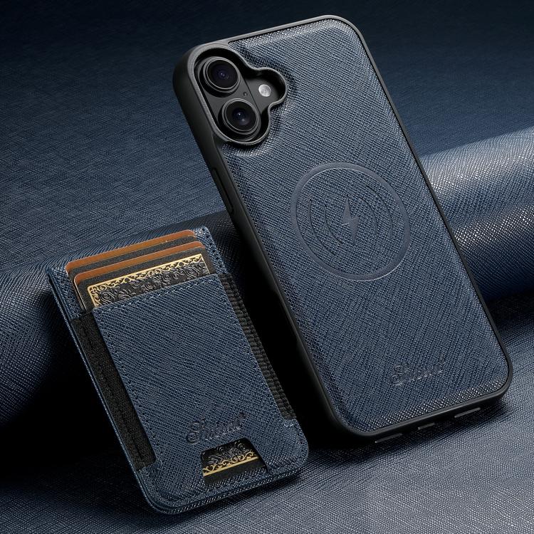 For iPhone 17 Suteni H17 Cross Grain Leather MagSafe Detachable Wallet Phone Case(Blue) - iPhone 17 Cases by Suteni | Online Shopping UK | buy2fix