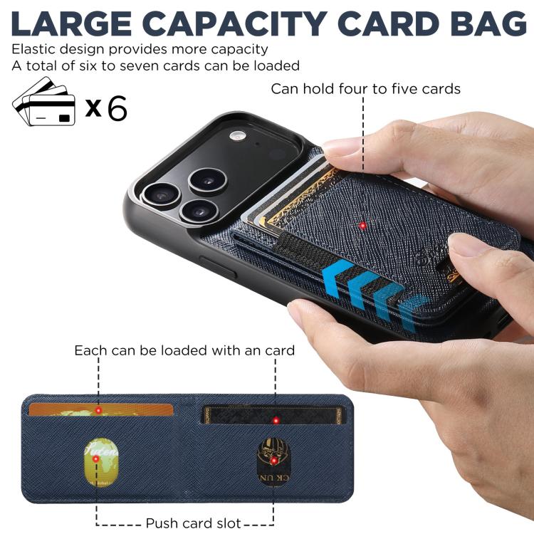 For iPhone 17 Suteni H17 Cross Grain Leather MagSafe Detachable Wallet Phone Case(Blue) - iPhone 17 Cases by Suteni | Online Shopping UK | buy2fix