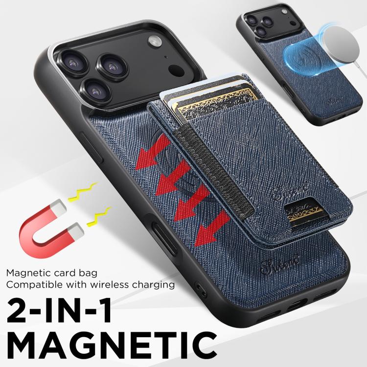 For iPhone 17 Suteni H17 Cross Grain Leather MagSafe Detachable Wallet Phone Case(Blue) - iPhone 17 Cases by Suteni | Online Shopping UK | buy2fix