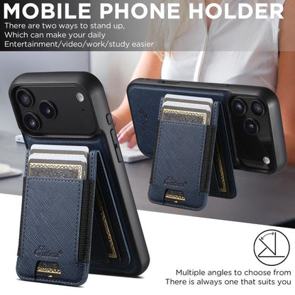 For iPhone 17 Suteni H17 Cross Grain Leather MagSafe Detachable Wallet Phone Case(Blue) - iPhone 17 Cases by Suteni | Online Shopping UK | buy2fix