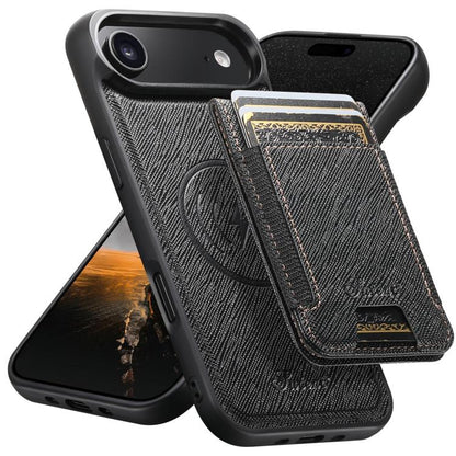 For iPhone Air Suteni H17 Cross Grain Leather MagSafe Detachable Wallet Phone Case(Black) - iPhone Air Cases by Suteni | Online Shopping UK | buy2fix