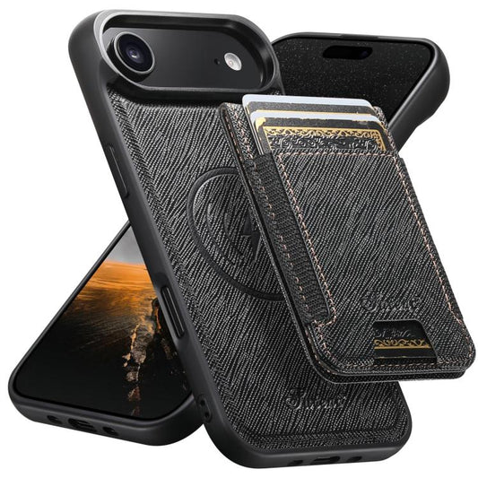 For iPhone Air Suteni H17 Cross Grain Leather MagSafe Detachable Wallet Phone Case(Black) - iPhone Air Cases by Suteni | Online Shopping UK | buy2fix