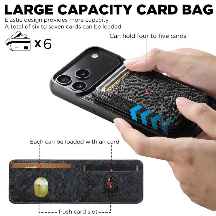 For iPhone Air Suteni H17 Cross Grain Leather MagSafe Detachable Wallet Phone Case(Black) - iPhone Air Cases by Suteni | Online Shopping UK | buy2fix