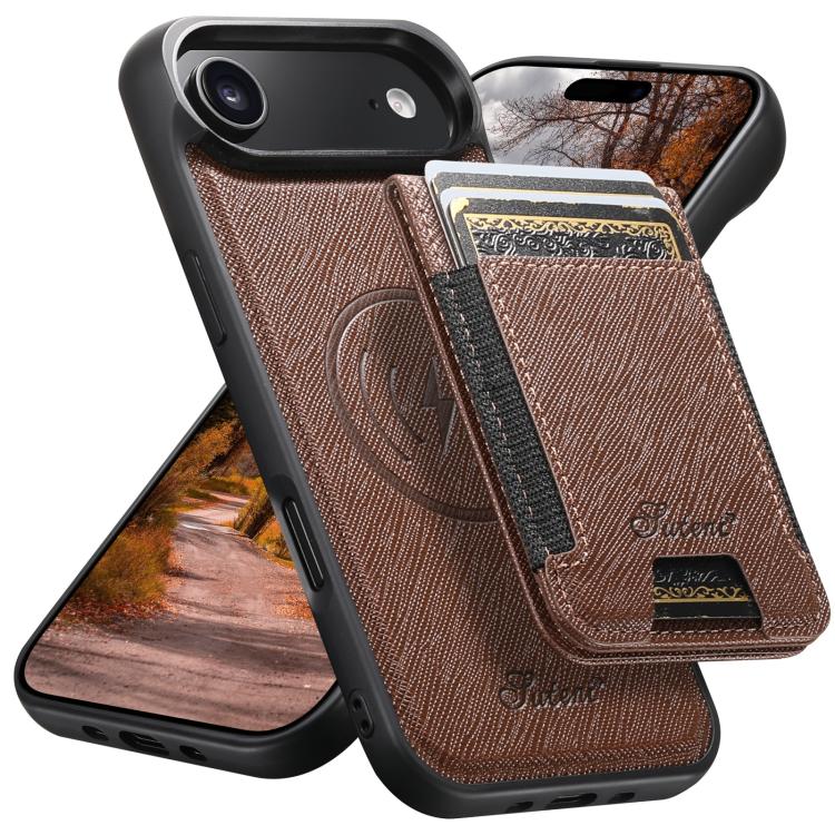 For iPhone 17 Air Suteni H17 Cross Grain Leather MagSafe Detachable Wallet Phone Case(Brown) - iPhone 17 Air Cases by Suteni | Online Shopping UK | buy2fix