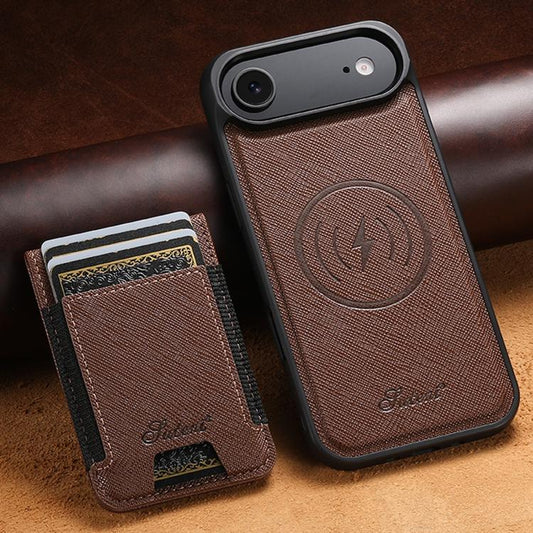 For iPhone 17 Air Suteni H17 Cross Grain Leather MagSafe Detachable Wallet Phone Case(Brown) - iPhone 17 Air Cases by Suteni | Online Shopping UK | buy2fix