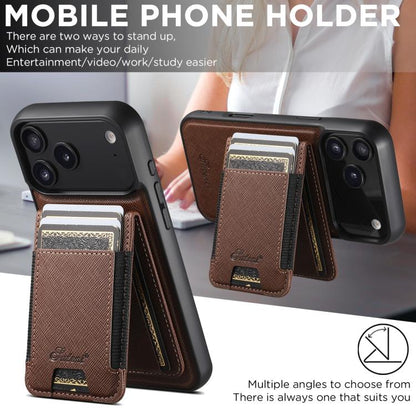 For iPhone 17 Air Suteni H17 Cross Grain Leather MagSafe Detachable Wallet Phone Case(Brown) - iPhone 17 Air Cases by Suteni | Online Shopping UK | buy2fix