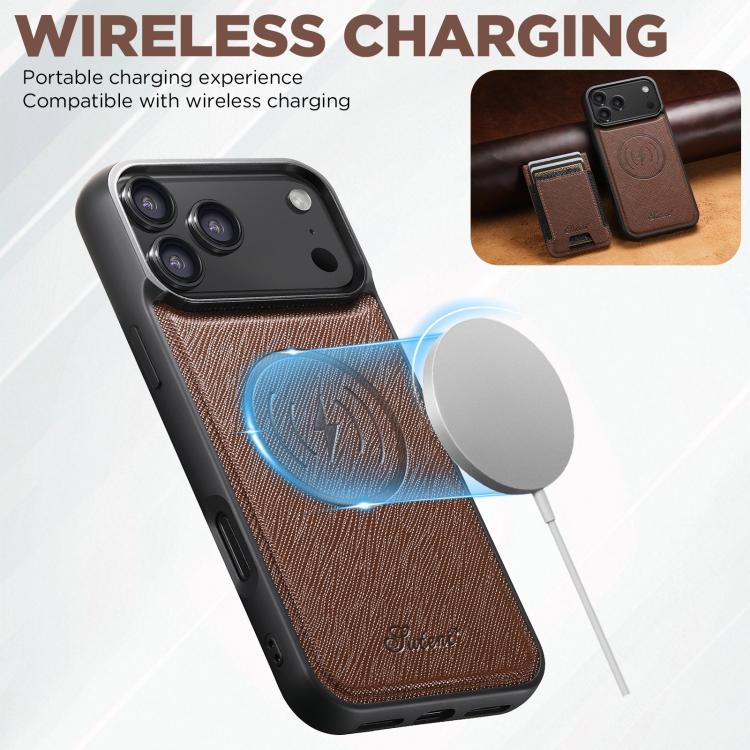 For iPhone 17 Air Suteni H17 Cross Grain Leather MagSafe Detachable Wallet Phone Case(Brown) - iPhone 17 Air Cases by Suteni | Online Shopping UK | buy2fix