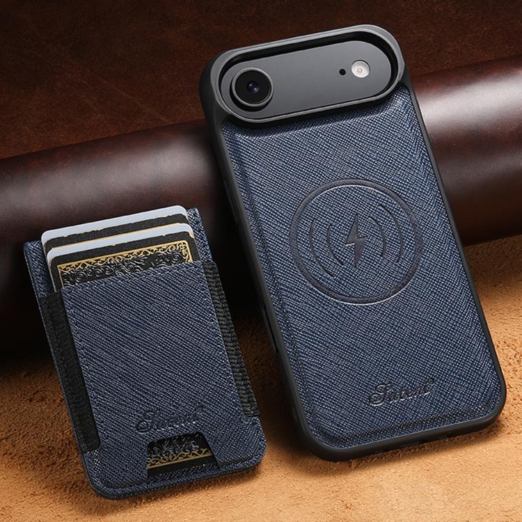 For iPhone 17 Air Suteni H17 Cross Grain Leather MagSafe Detachable Wallet Phone Case(Blue) - iPhone 17 Air Cases by Suteni | Online Shopping UK | buy2fix