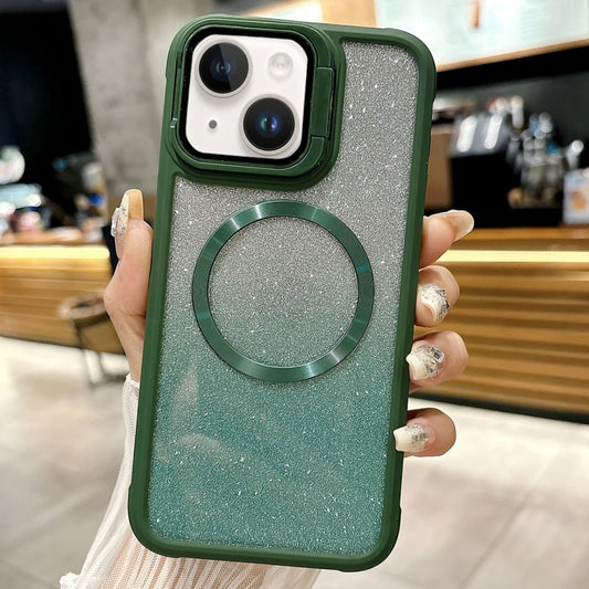 For iPhone 14 CD-grain Gradient Glitter Magsafe Acrylic Hybrid TPU Phone Case(Green) - iPhone 14 Cases by buy2fix | Online Shopping UK | buy2fix