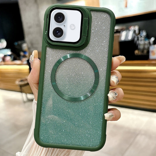 For iPhone 16 Plus CD-grain Gradient Glitter Magsafe Acrylic Hybrid TPU Phone Case(Green) - iPhone 16 Plus Cases by buy2fix | Online Shopping UK | buy2fix