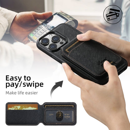 For iPhone 16 Pro Suteni H18 Cross Grain MagSafe Wallet Leather Phone Case(Black) by Suteni