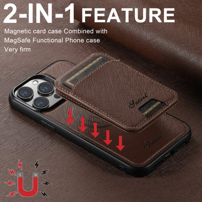 For iPhone 14 Plus Suteni H18 Cross Grain MagSafe Wallet Leather Phone Case(Brown) by Suteni