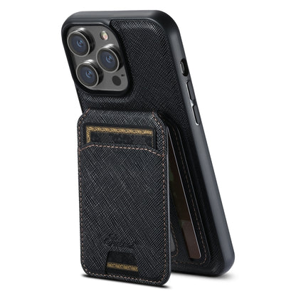 For iPhone 13 Pro Suteni H18 Cross Grain MagSafe Wallet Leather Phone Case(Black) by Suteni