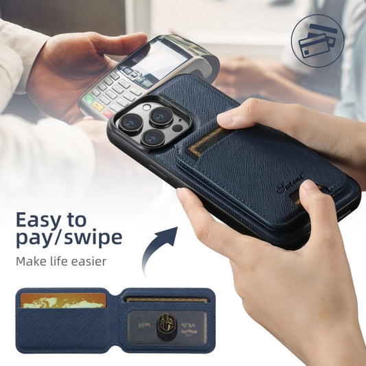 For iPhone 12 Pro Suteni H18 Cross Grain MagSafe Wallet Leather Phone Case(Blue) by Suteni