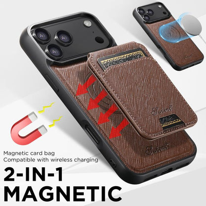 For iPhone 17 Pro Max Suteni H18 Cross Grain MagSafe Wallet Leather Phone Case(Brown) - iPhone 17 Pro Max Cases by Suteni | Online Shopping UK | buy2fix