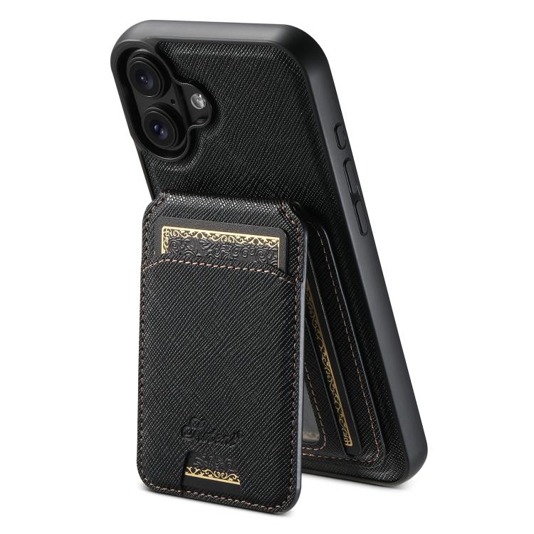 For iPhone 17 Suteni H18 Cross Grain MagSafe Wallet Leather Phone Case(Black) - iPhone 17 Cases by Suteni | Online Shopping UK | buy2fix