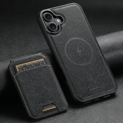 For iPhone 17 Suteni H18 Cross Grain MagSafe Wallet Leather Phone Case(Black) - iPhone 17 Cases by Suteni | Online Shopping UK | buy2fix