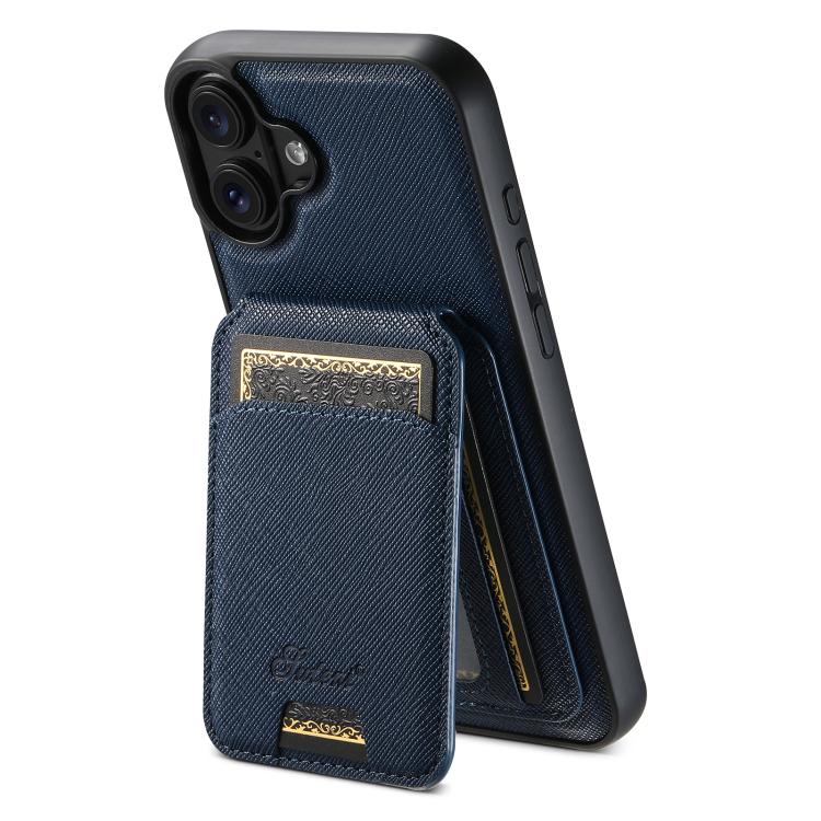 For iPhone 17 Suteni H18 Cross Grain MagSafe Wallet Leather Phone Case(Blue) - iPhone 17 Cases by Suteni | Online Shopping UK | buy2fix