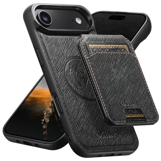 For iPhone Air Suteni H18 Cross Grain MagSafe Wallet Leather Phone Case(Black) - iPhone Air Cases by Suteni | Online Shopping UK | buy2fix