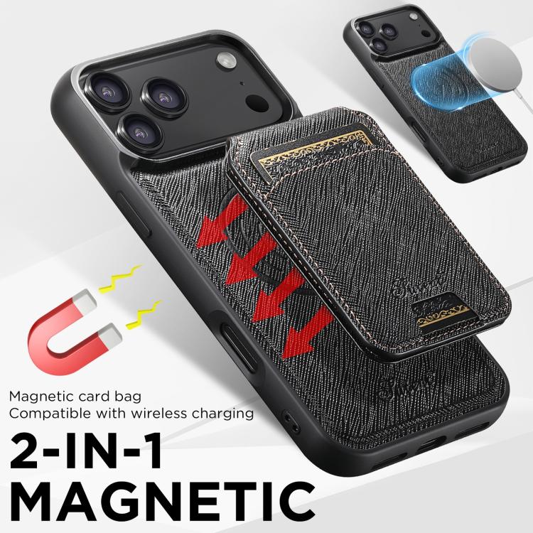 For iPhone Air Suteni H18 Cross Grain MagSafe Wallet Leather Phone Case(Black) - iPhone Air Cases by Suteni | Online Shopping UK | buy2fix