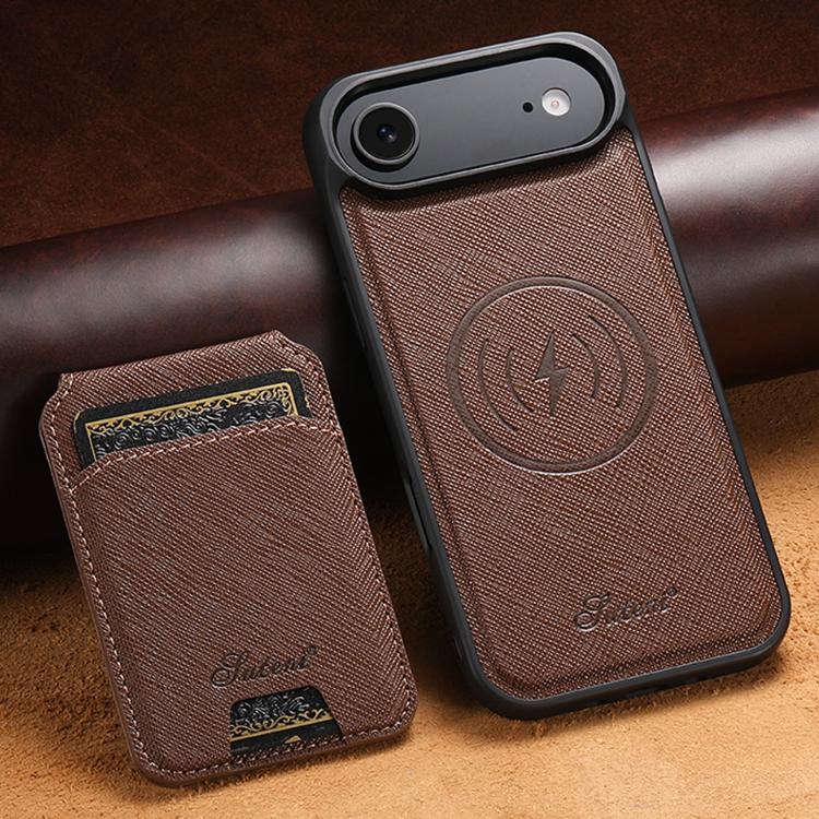 For iPhone 17 Air Suteni H18 Cross Grain MagSafe Wallet Leather Phone Case(Brown) - iPhone 17 Air Cases by Suteni | Online Shopping UK | buy2fix