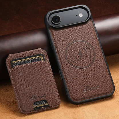 For iPhone 17 Air Suteni H18 Cross Grain MagSafe Wallet Leather Phone Case(Brown) - iPhone 17 Air Cases by Suteni | Online Shopping UK | buy2fix