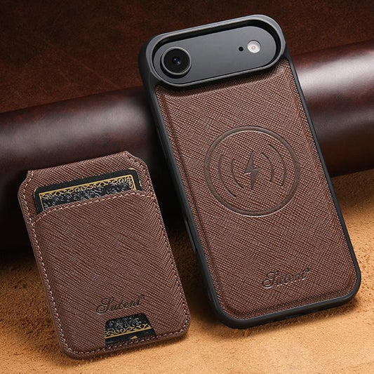 For iPhone 17 Air Suteni H18 Cross Grain MagSafe Wallet Leather Phone Case(Brown) - iPhone 17 Air Cases by Suteni | Online Shopping UK | buy2fix