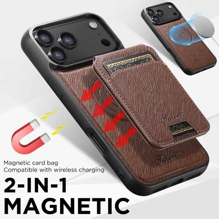 For iPhone 17 Air Suteni H18 Cross Grain MagSafe Wallet Leather Phone Case(Brown) - iPhone 17 Air Cases by Suteni | Online Shopping UK | buy2fix
