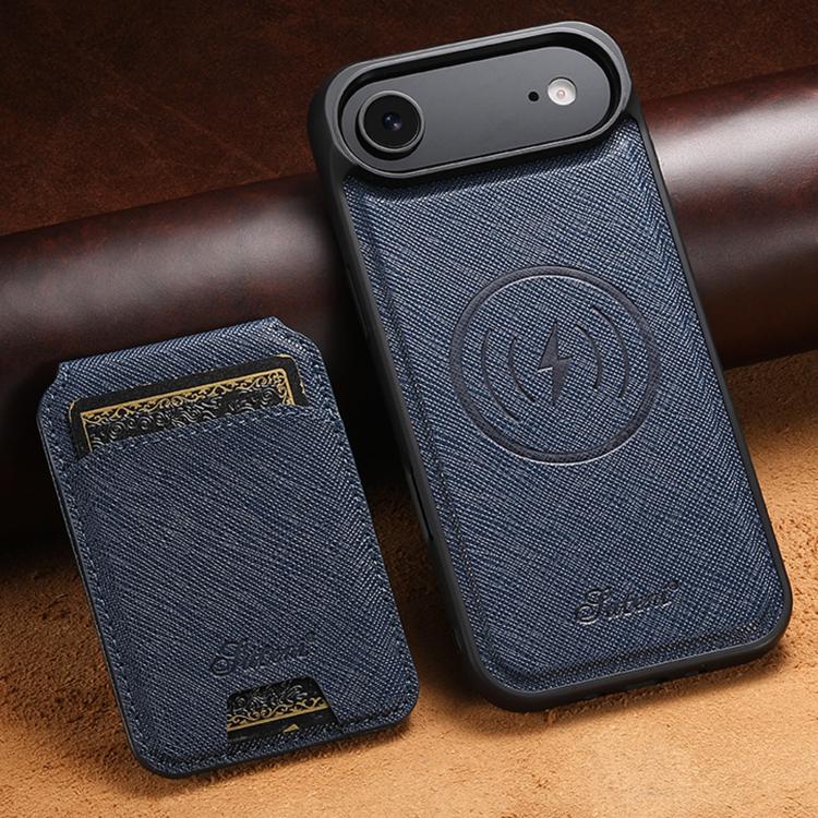 For iPhone Air Suteni H18 Cross Grain MagSafe Wallet Leather Phone Case(Blue) - iPhone Air Cases by Suteni | Online Shopping UK | buy2fix