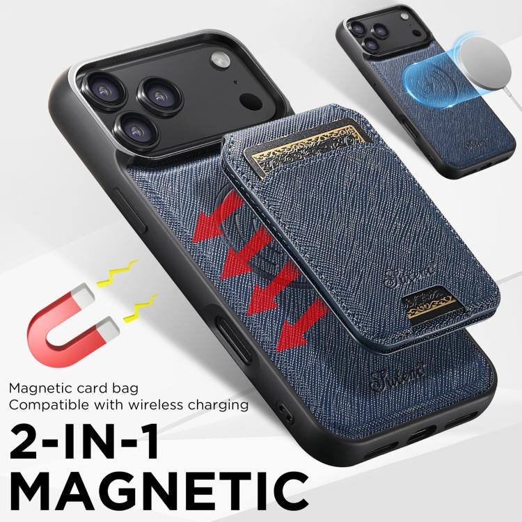 For iPhone Air Suteni H18 Cross Grain MagSafe Wallet Leather Phone Case(Blue) - iPhone Air Cases by Suteni | Online Shopping UK | buy2fix