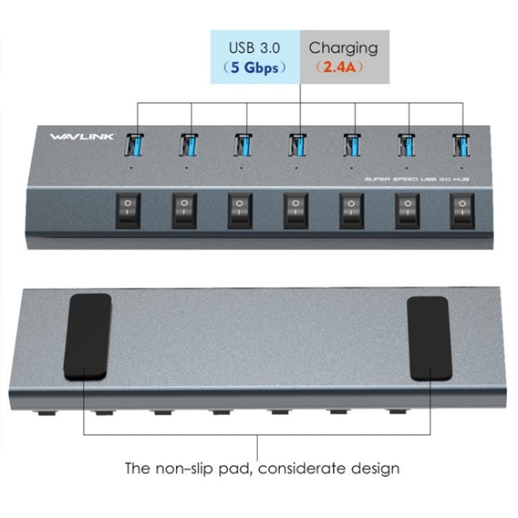 WAVLINK UH3076 5Gbps 7-port USB 3.0 Hub with Independent Switch and LED Indicator(EU Plug) - USB 3.0 HUB by WAVLINK | Online Shopping UK | buy2fix