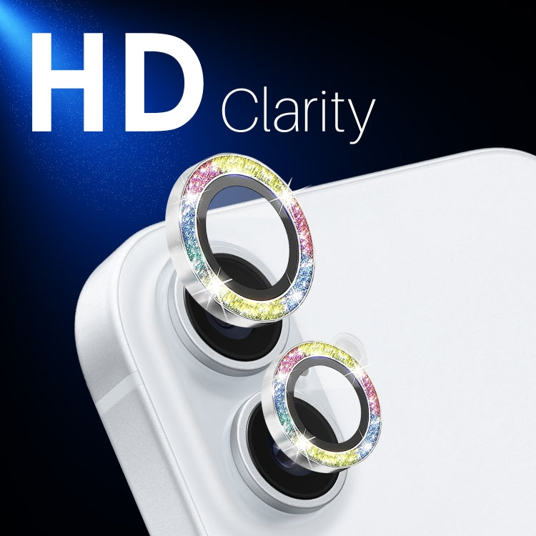 For iPhone 16 / 16 Plus NORTHJO Glitter Camera Lens Protector Tempered Glass Metal Ring Film(Colorful) - iPhone 16 Tempered Glass by NORTHJO | Online Shopping UK | buy2fix