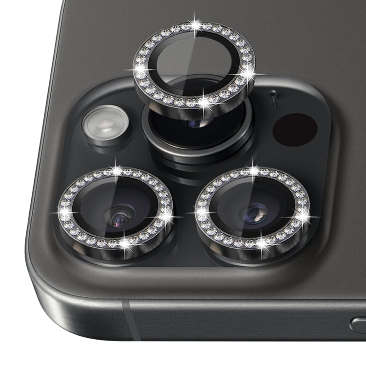 For iPhone 16 Pro / 16 Pro Max NORTHJO Rhinestone Camera Lens Protector Tempered Glass Metal Ring Film(Graphite) - iPhone 16 Pro Max Tempered Glass by NORTHJO | Online Shopping UK | buy2fix